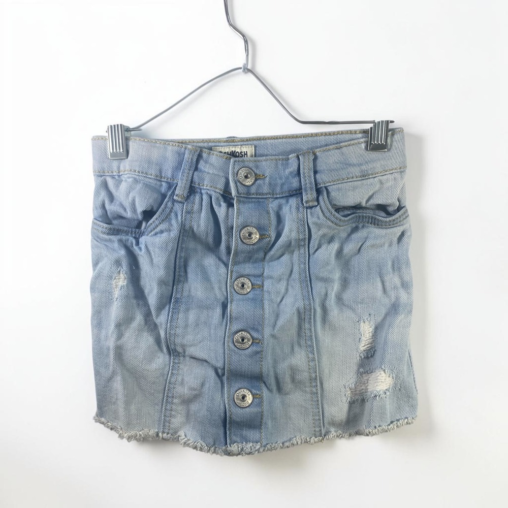 OshKosh Bgosh Girls Light Wash Distressed Denim Skirt Button Front Size 6 6X